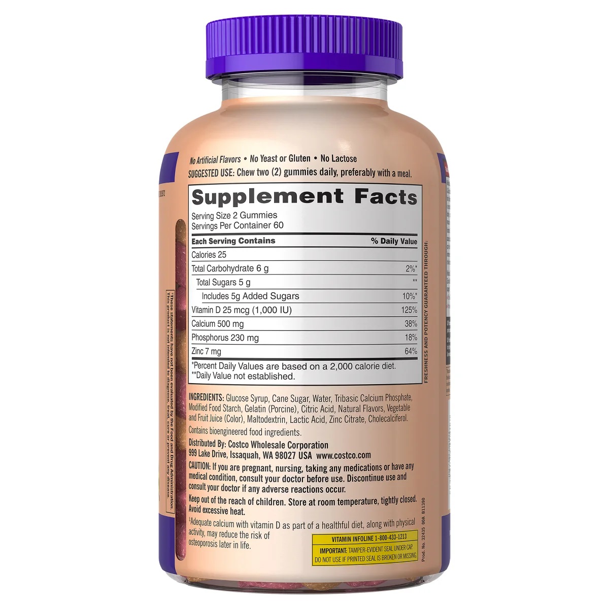 커클랜드 시그니처 칼슘 D3 성인용 젤리 500mg 240개 - 이미지 2